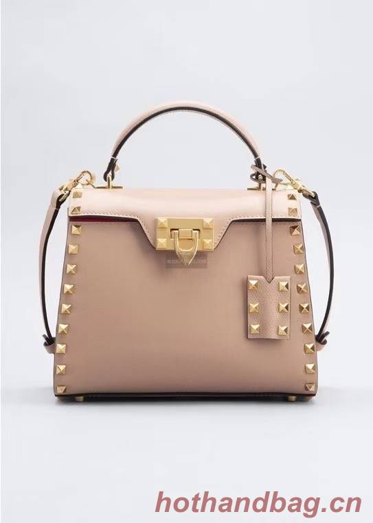 VALENTINO GARAVANI Rockstud Alcove Small grain calf leather handbag 2B0J71 pink