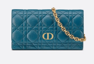 DIOR CARO BELT POUCH WITH CHAIN Supple Cannage Calfskin S5091UW BLUE