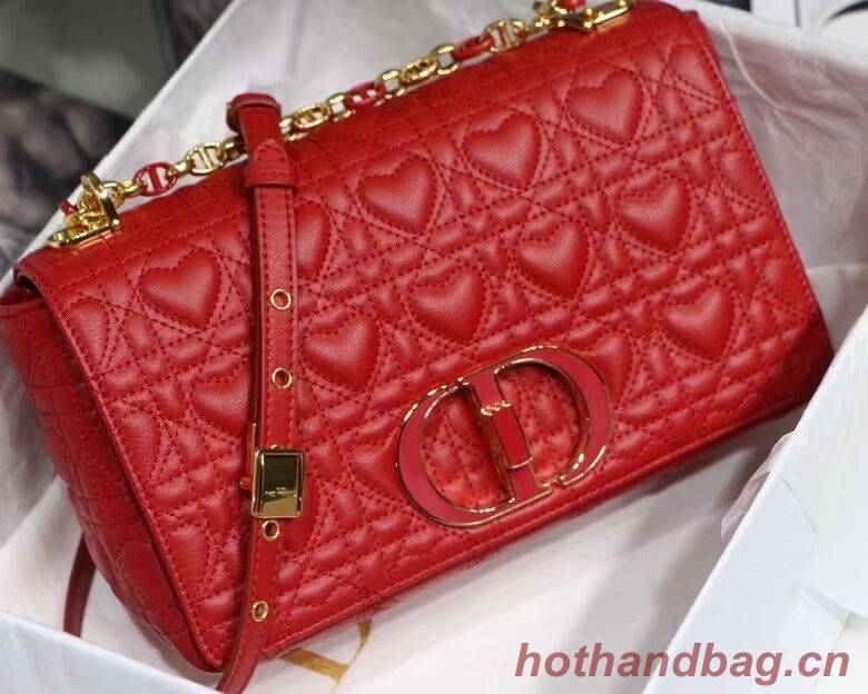 MEDIUM DIORAMOUR DIOR CARO BAG Cannage Calfskin with Heart Motif M9242WNG Bright Red