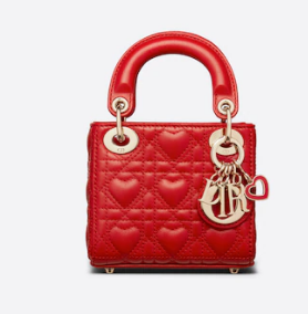 MICRO DIORAMOUR LADY DIOR BAG Bright Red Cannage Lambskin with Heart Motif S0856ON