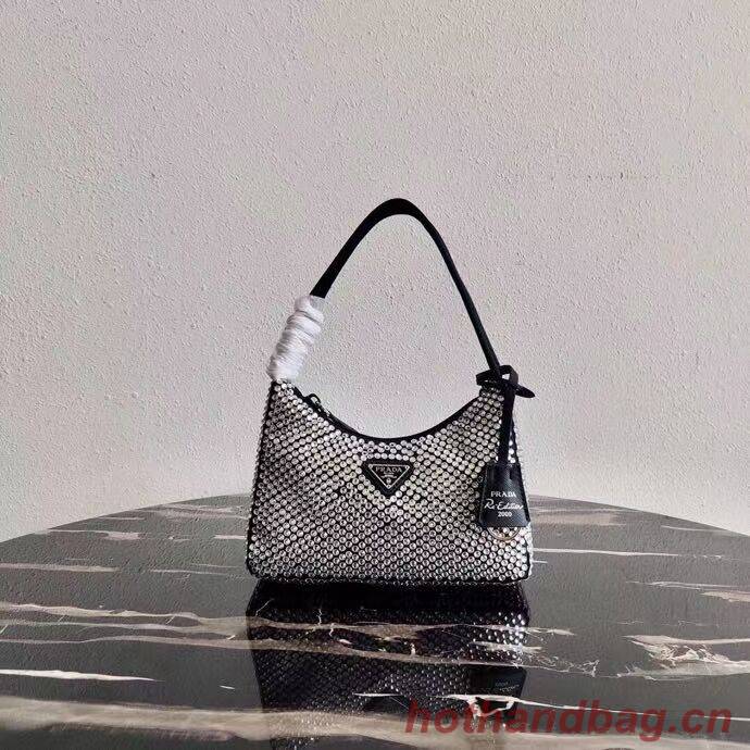 Prada Satin mini-bag with artificial crystals 1BE515Z black