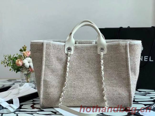 Chanel Canvas Tote Shopping Bag B66941 Cream