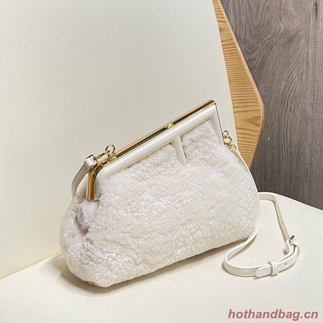 FENDI FIRST MEDIUM or SMALL wool sheepskin bag 5FB2217 white