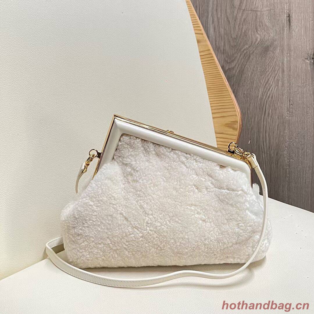 FENDI FIRST MEDIUM or SMALL wool sheepskin bag 5FB2217 white