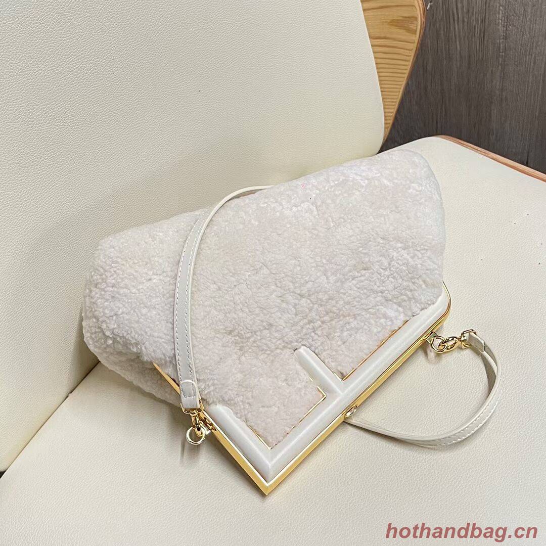 FENDI FIRST MEDIUM or SMALL wool sheepskin bag 5FB2217 white