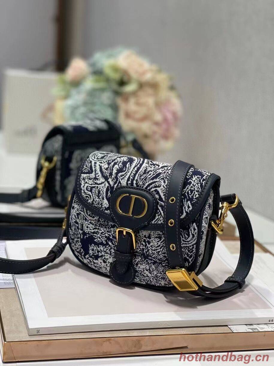 SMALL DIOR BOBBY BAG Warm Taupe Box Oblique Embroidery C9269 dark blue