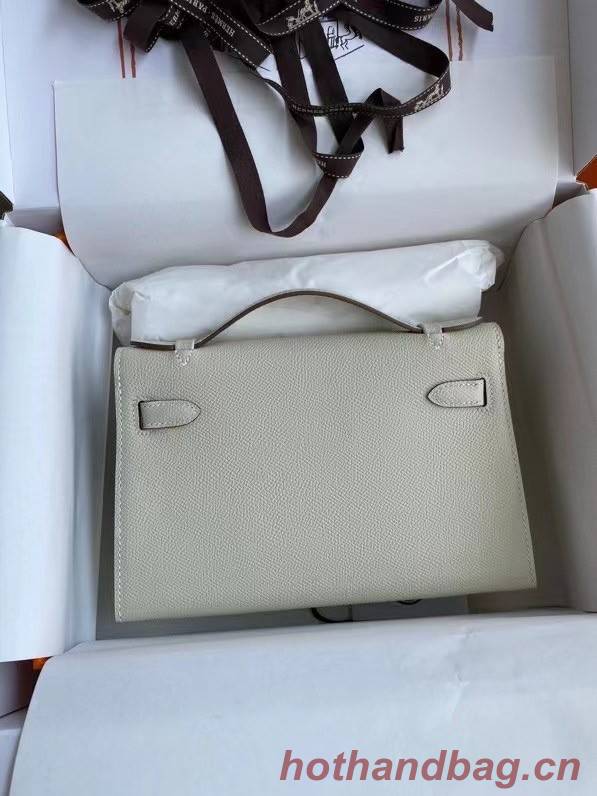 Hermes Original Epsom Leather KEL2278 Chalk&Silver-Tone Metal