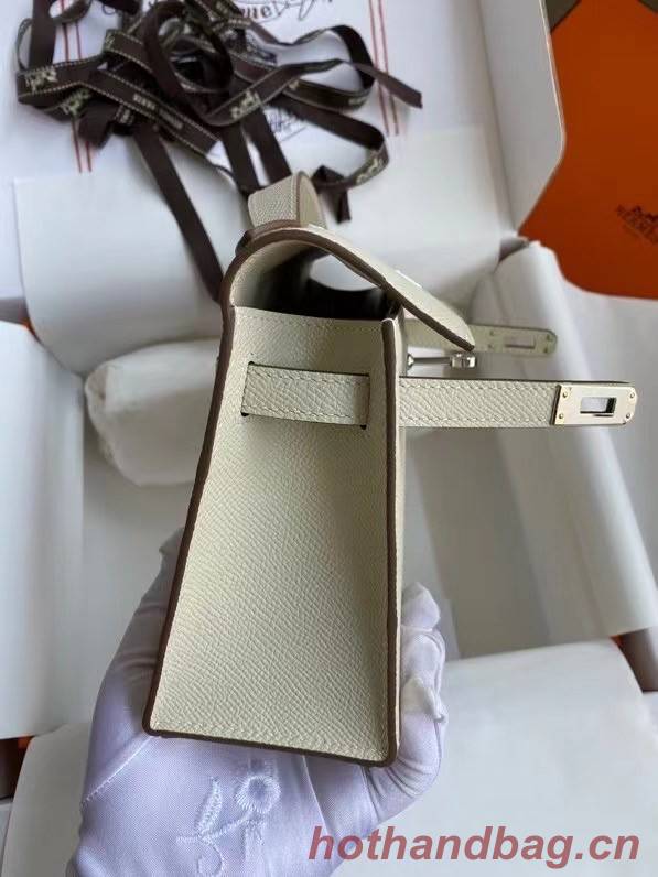 Hermes Original Epsom Leather KEL2278 Chalk&Silver-Tone Metal