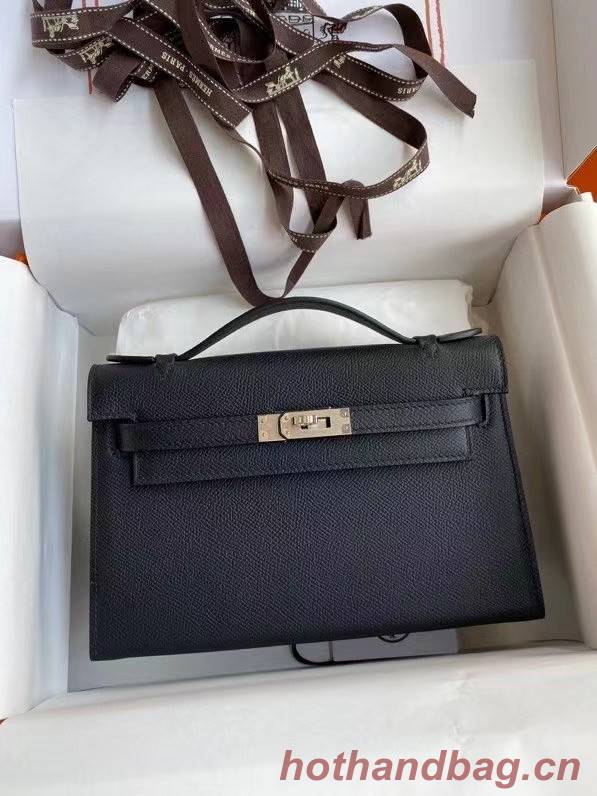 Hermes Original Epsom Leather KEL2278 black&Silver-Tone Metal