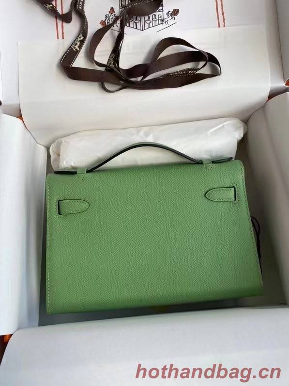 Hermes Original Epsom Leather KEL2278 green&Silver-Tone Metal