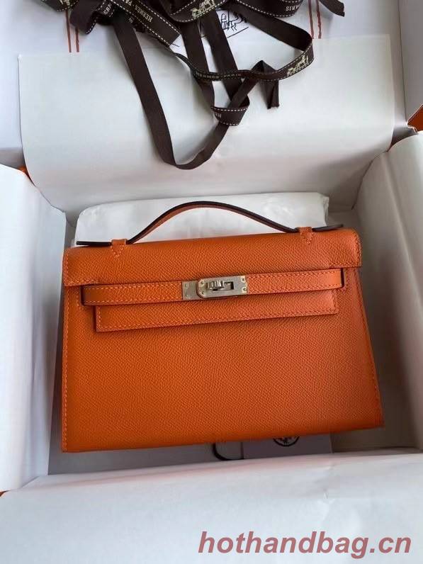 Hermes Original Epsom Leather KEL2278 orange&Silver-Tone Metal