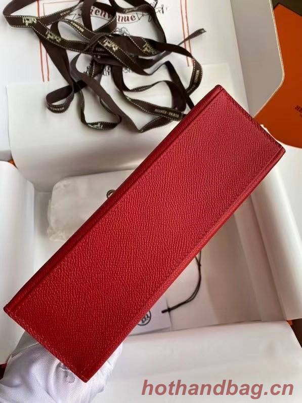 Hermes Original Epsom Leather KEL2278 red&Silver-Tone Metal