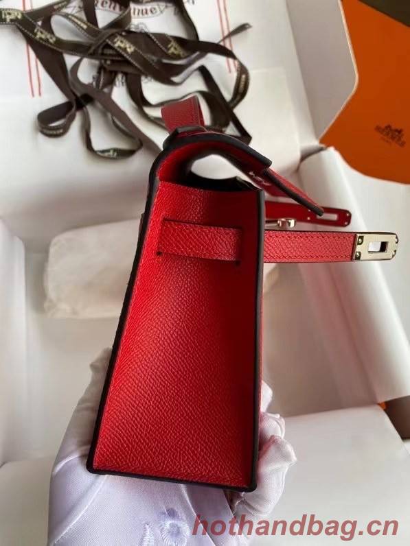 Hermes Original Epsom Leather KEL2278 red&Silver-Tone Metal