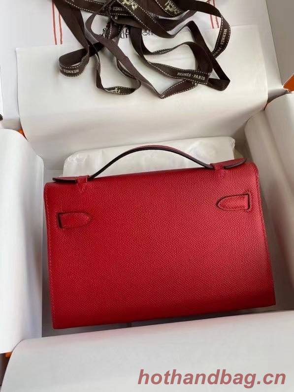 Hermes Original Epsom Leather KEL2278 red&Silver-Tone Metal