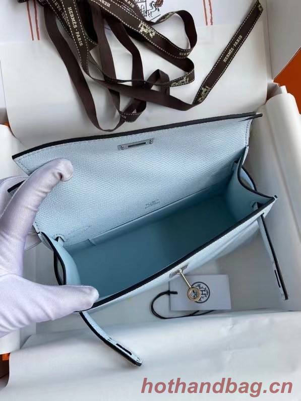 Hermes Original Epsom Leather KEL2278 sky blue&Silver-Tone Metal