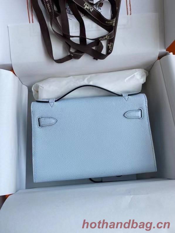 Hermes Original Epsom Leather KEL2278 sky blue&Silver-Tone Metal