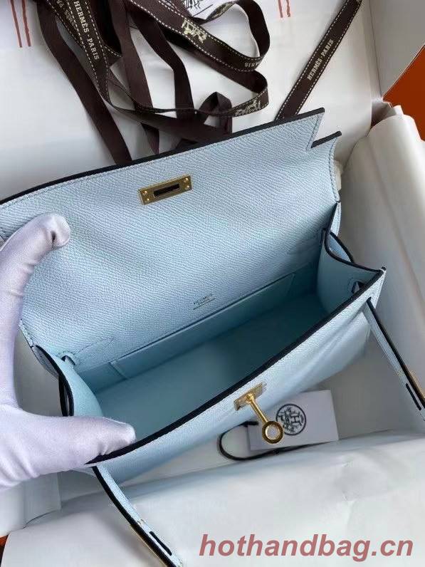 Hermes Original Epsom Leather KEL2278 sky blue&gold-Tone Metal