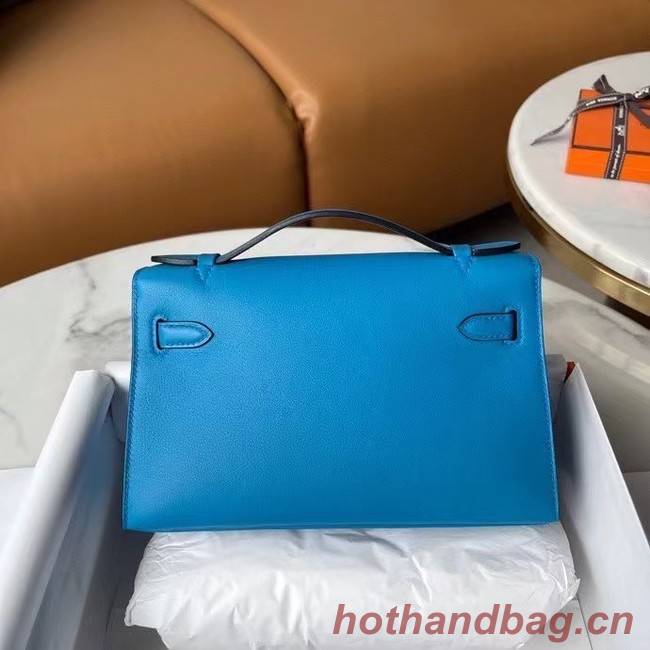 Hermes Original swift Leather KEL2278 blue&Silver-Tone Metal