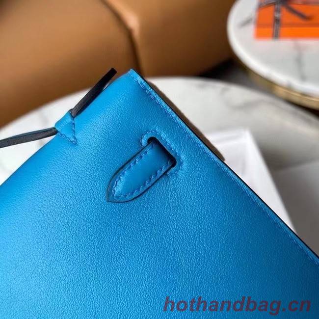 Hermes Original swift Leather KEL2278 blue&Silver-Tone Metal