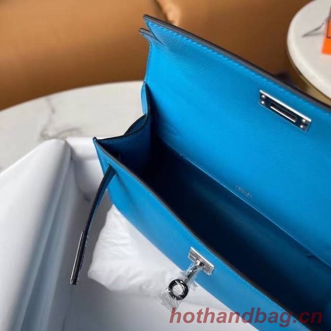 Hermes Original swift Leather KEL2278 blue&Silver-Tone Metal