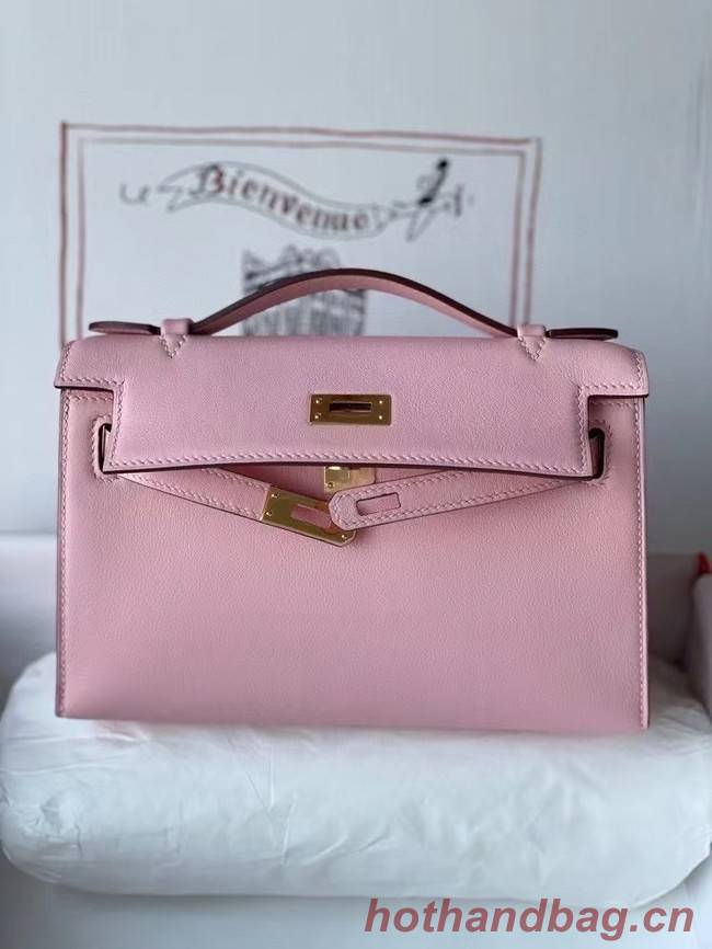 Hermes Original swift Leather KEL2278 pink&gold-Tone Metal