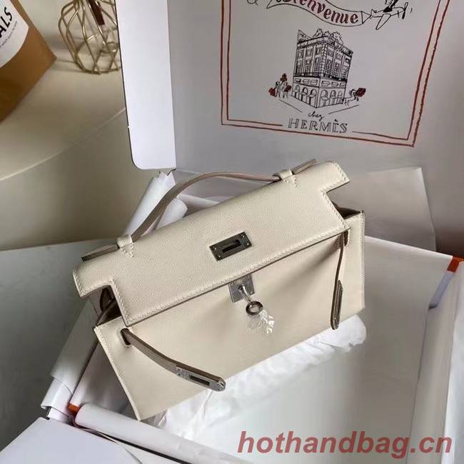 Hermes Original swift Leather KEL2278 white&Silver-Tone Metal