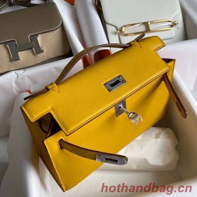 Hermes Original swift Leather KEL2278 yellow&Silver-Tone Metal