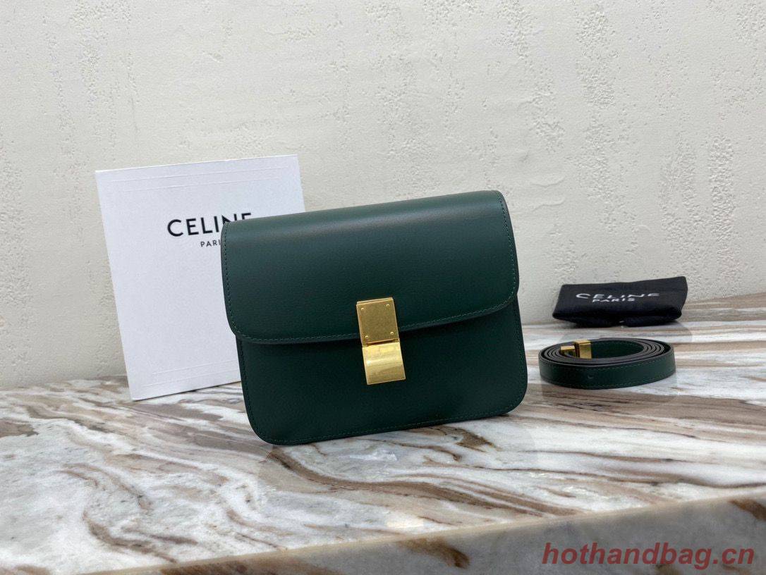 Celine Classic Box Teen Flap Bag Original Calfskin Leather 3379 Dark Green