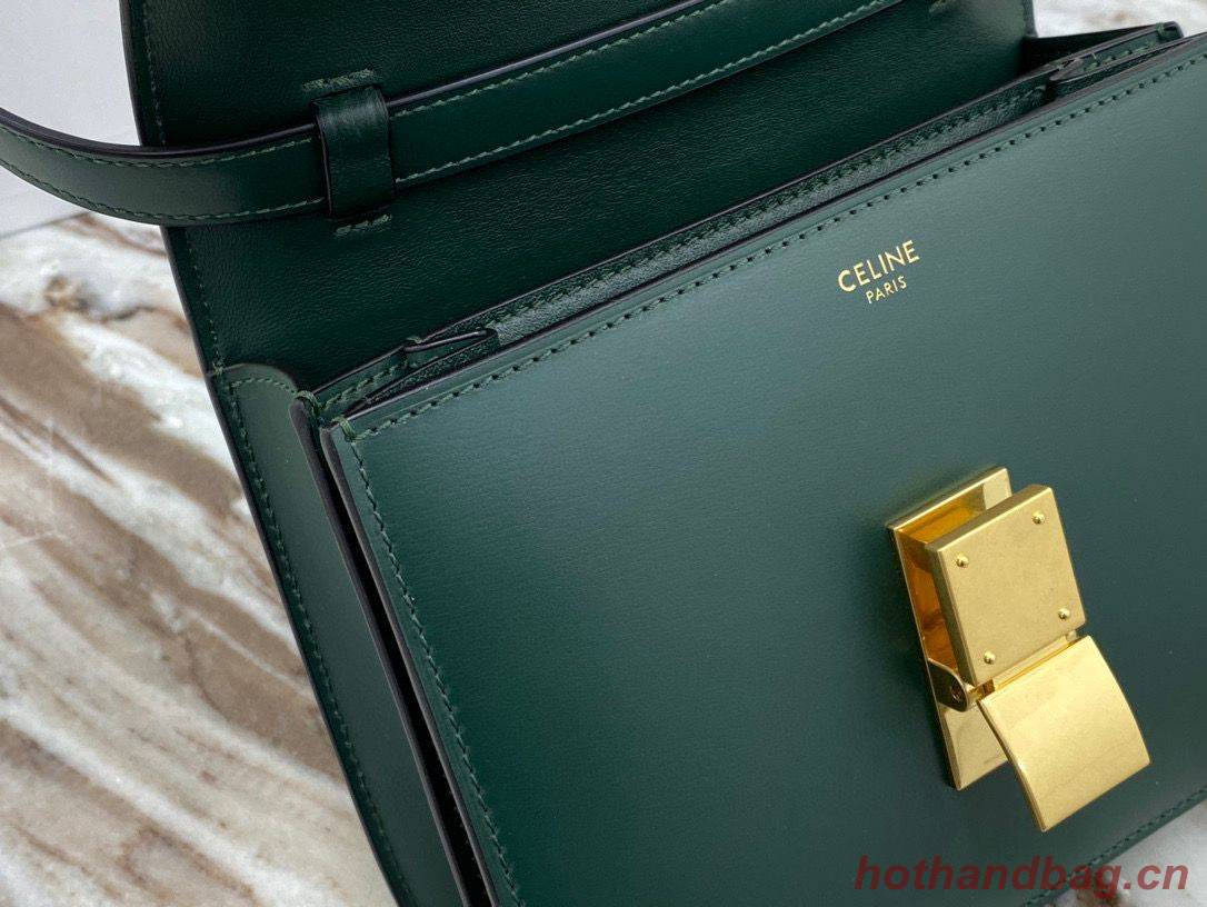 Celine Classic Box Teen Flap Bag Original Calfskin Leather 3379 Dark Green