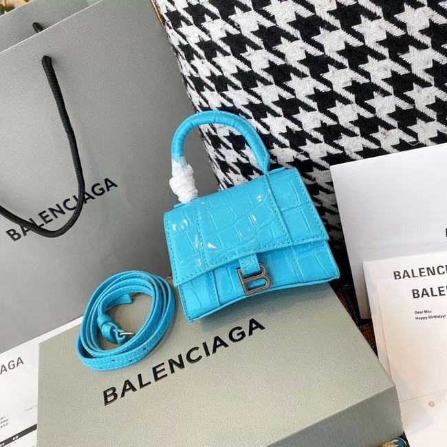 Balenciaga WOMENS HOURGLASS MINI TOP HANDLE BAG M8000 sky blue