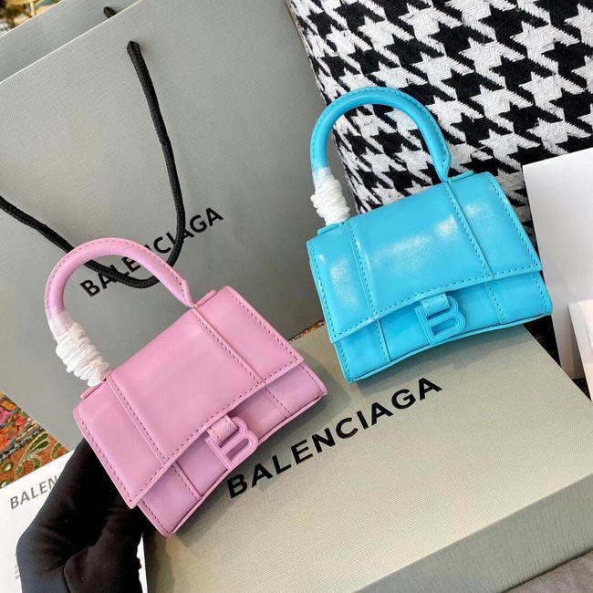 Balenciaga WOMENS HOURGLASS MINI TOP HANDLE BAG shiny box calfskin M8000 pink