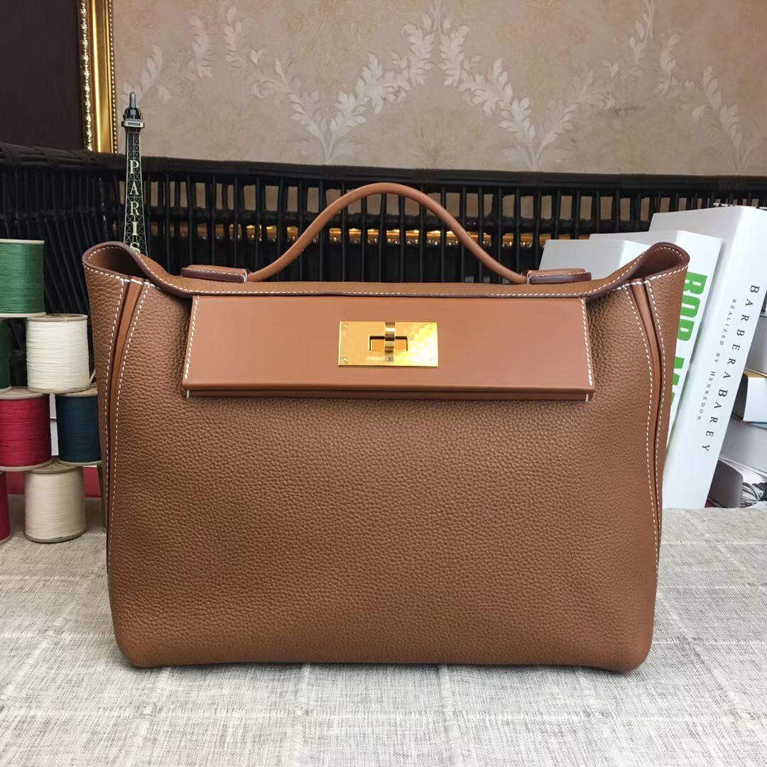 Hermes Kelly Original togo Leather Tote Bag H2424 Brown