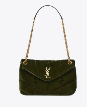 Yves Saint Laurent PUFFER SMALL BAG IN VELVET AND LAMBSKIN 747627 DARK KHAKI