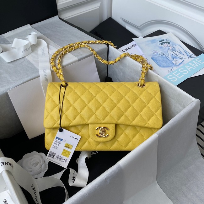 Chanel Flap Shoulder Bag Grained Calfskin A01112 gold-Tone Metal yellow