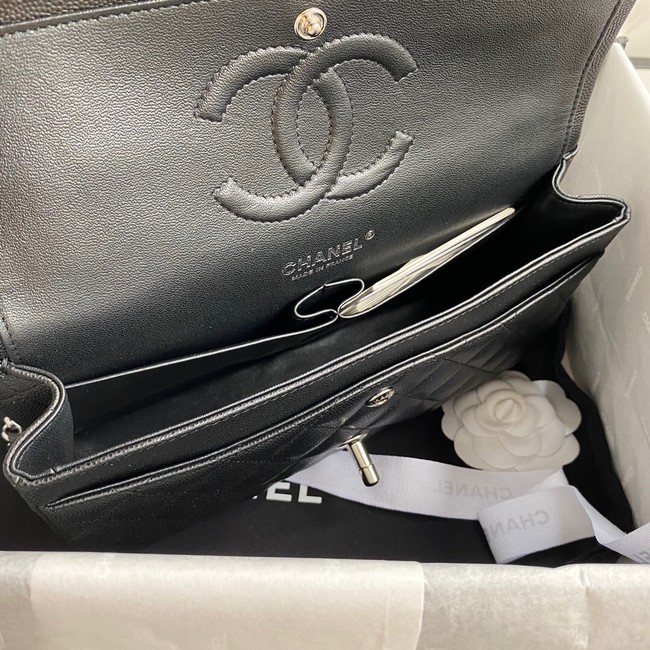 Chanel Flap Shoulder Bag Grained Calfskin A01112 silver-Tone Metal black