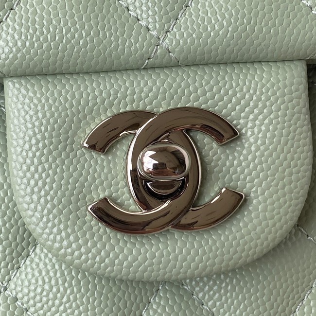 Chanel Flap Shoulder Bag Grained Calfskin A01112 silver-Tone Metal green