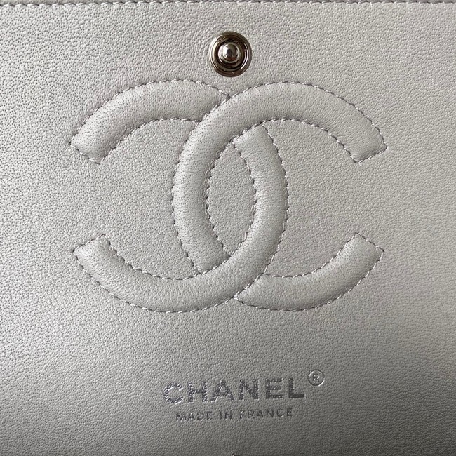 Chanel Flap Shoulder Bag Grained Calfskin A01112 silver-Tone Metal light grey