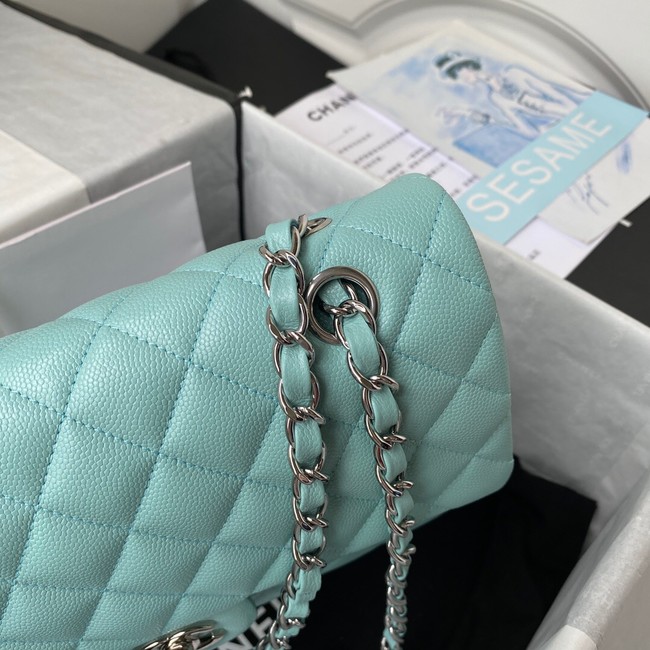 Chanel Flap Shoulder Bag Grained Calfskin A01112 silver-Tone Metal sky blue