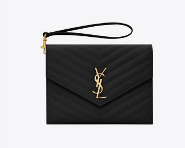 Yves Saint Laurent MONOGRAM CLUTCH IN QUILTED GRAIN DE POUDRE EMBOSSED LEATHER 617662 black