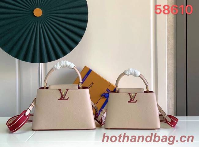 Louis Vuitton CAPUCINES MM M58608 Eggshell&Lie de Vin Red