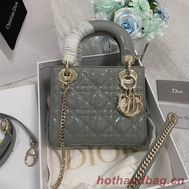 MINI LADY DIOR BAG Patent Cannage Calfskin M0566OW gray&gold