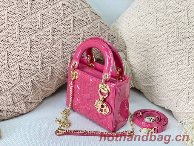 MINI LADY DIOR BAG rose Patent Cannage Calfskin M0566OW gold Hardware