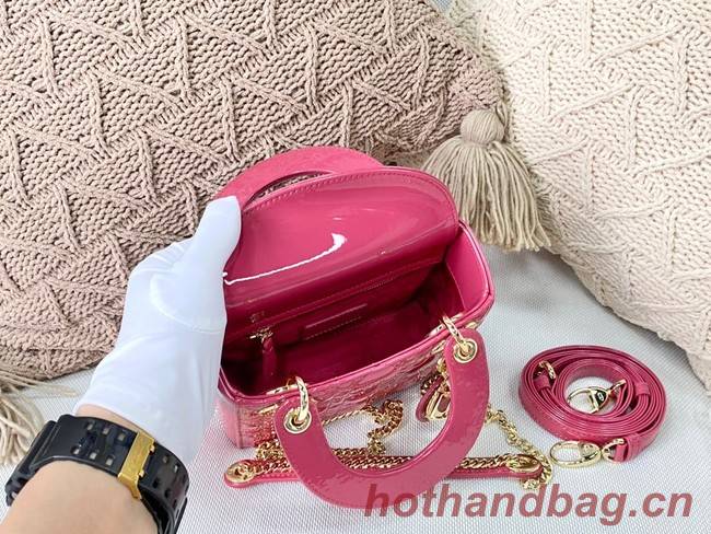 MINI LADY DIOR BAG rose Patent Cannage Calfskin M0566OW gold Hardware