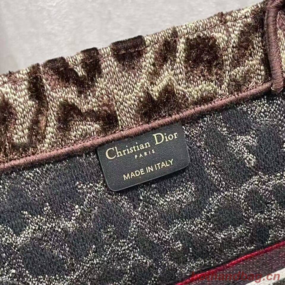 DIOR BOOK TOTE Embroidery  C1286-1 Brown Leopard Print