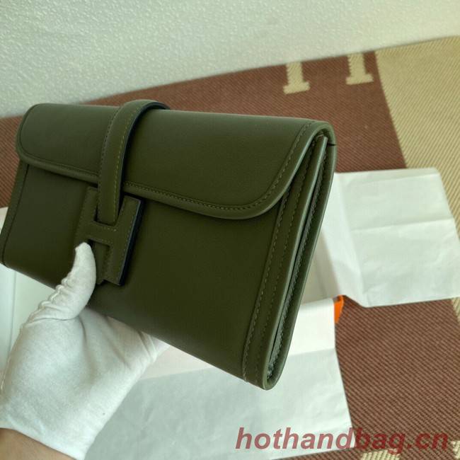 Hermes Original jige swift Leather Clutch 37088 blackish green