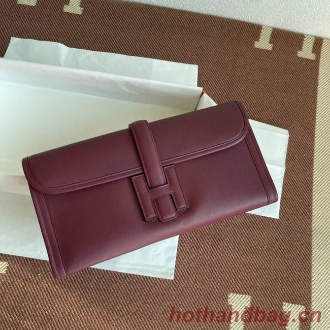 Hermes Original jige swift Leather Clutch 37088 claret