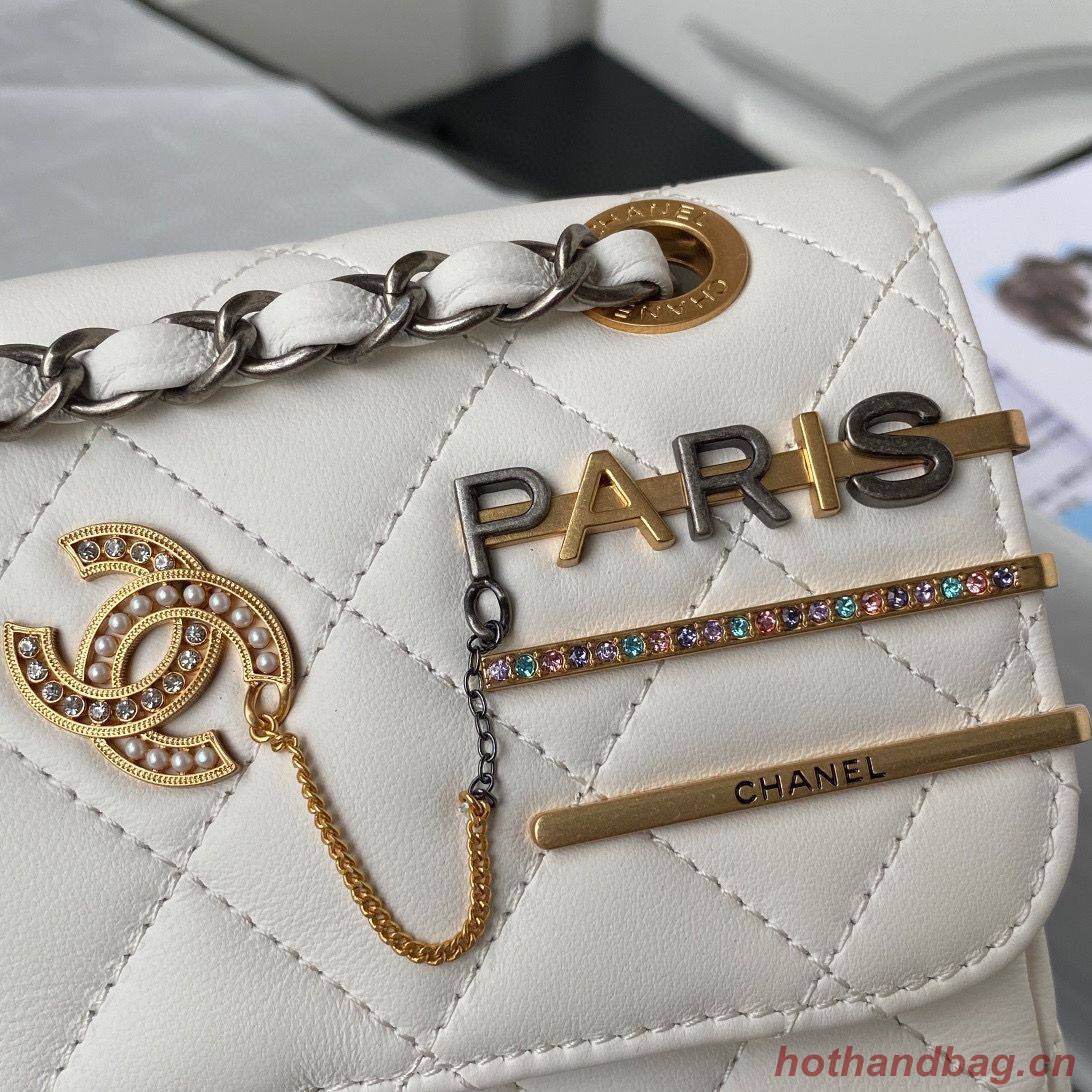 Chanel Original Leather Pearl Hairpin Badge Bag AS2979 White