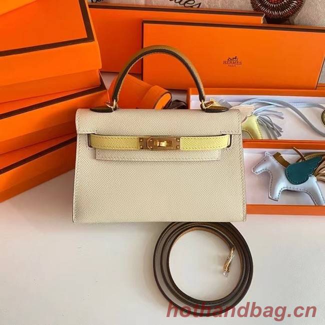 Hermes Kelly 19cm Shoulder Bags Epsom Leather KL19 Gold hardware Cream&yellow