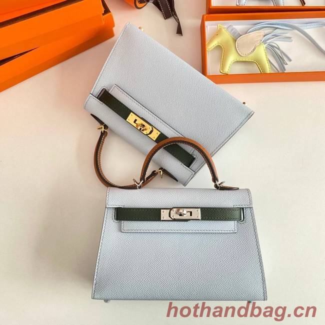 Hermes Kelly 19cm Shoulder Bags Epsom Leather KL19 Gold hardware light blue&green