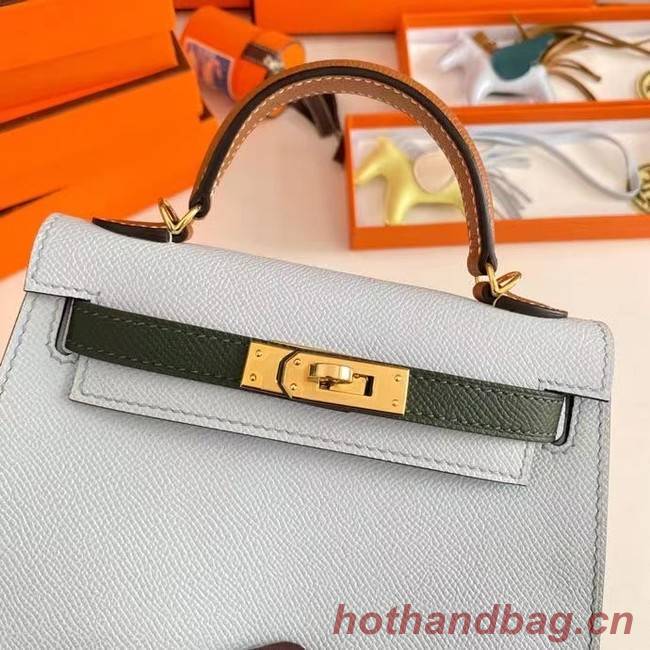 Hermes Kelly 19cm Shoulder Bags Epsom Leather KL19 Gold hardware light blue&green